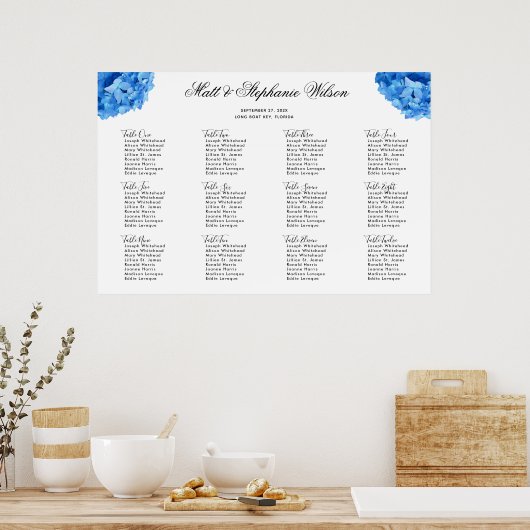 Poster Carte de siège Mariage Sky Blue Hydrangea (Cuisine)