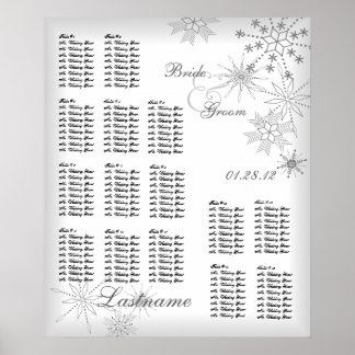 Poster Carte de siège Mariage Snowflake Silver Grey