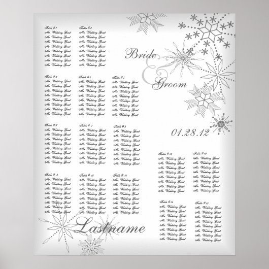Poster Carte de siège Mariage Snowflake Silver Grey (Devant)
