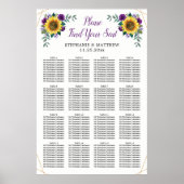 Poster Carte de siège mariage Tournesol violet géométriqu (Devant)