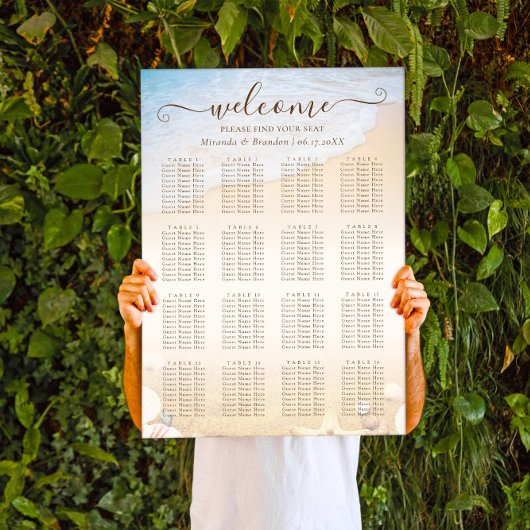 Poster Carte de siège Mariage Tropical Beach Starfish