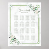 Poster Carte de siège Mariage végétal à fleurs vertes (Devant)