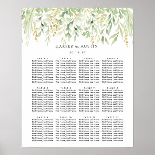 Poster Carte de siège Mariage végétal du feuillage vert