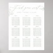 Poster Carte de siège Mariage vert Sage simple (Devant)