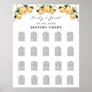 Poster Carte de siège Or Géométrique Orange Floral Wed 20