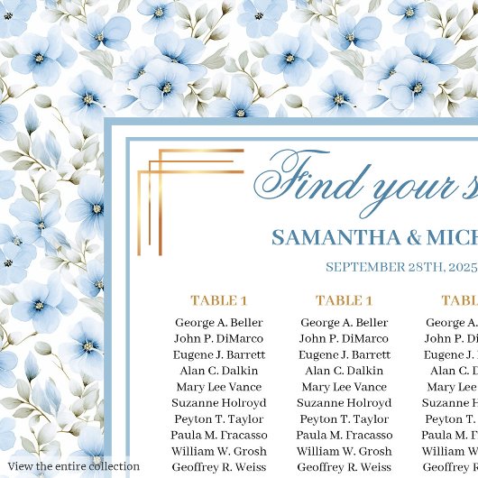 Poster Carte de siège Pastel Blue Gold élégant