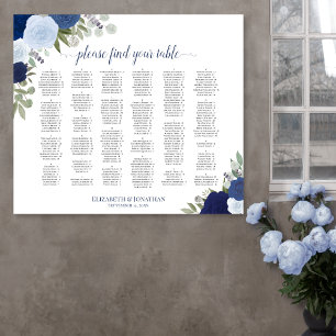 Poster Carte de siège Rose alphabétique Mariage Boho bleu
