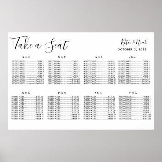 Poster Carte de siège simple et moderne pour Mariage Mari (Devant)