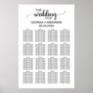 Poster Carte de siège simple Mariage de calligraphie noir