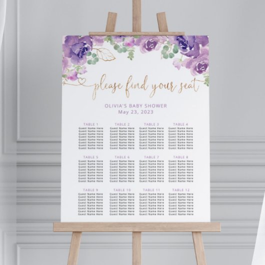 Poster Carte de sièges fleuris violet