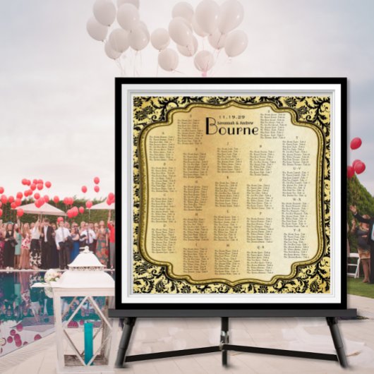 Poster Carte de sièges Mariage damassé en or et noir