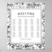 Poster Carte de sièges mariage de fleurs chinoises blanch (Devant)