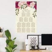 Poster carte de sièges mariages à fleurs rose-bordeaux (Bureau à domicile)