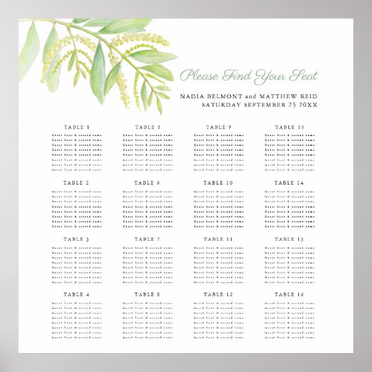 Poster Carte de sièges mariages feuille de l'eucalyptus a (Devant)