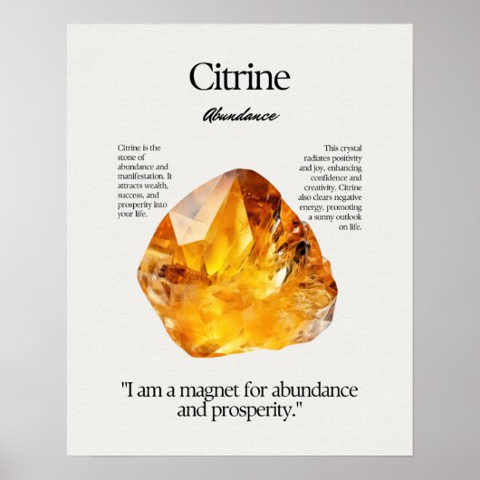 Poster Carte de signification de cristal de Gem Citrine (Devant)