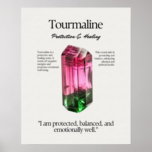Poster Carte de signification de cristal de Gem Tourmalin (Devant)