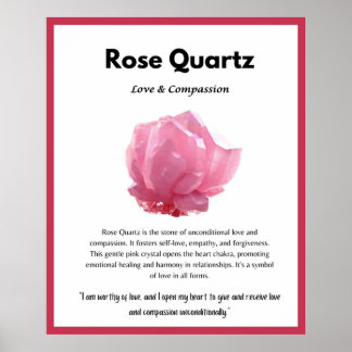 Poster Carte de signification de cristal de quartz rose