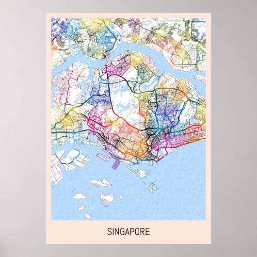 Poster Carte de Singapour (Devant)