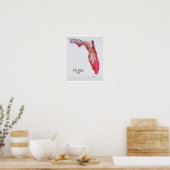 Poster Carte de soulagement de Floride Texture Rouge (Cuisine)