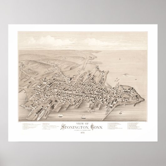 Poster Carte de Stonington, Connecticut en 1879 (Devant)