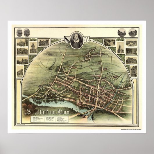 Poster Carte de Stratford sur Avon, Angleterre par Brown  (Devant)