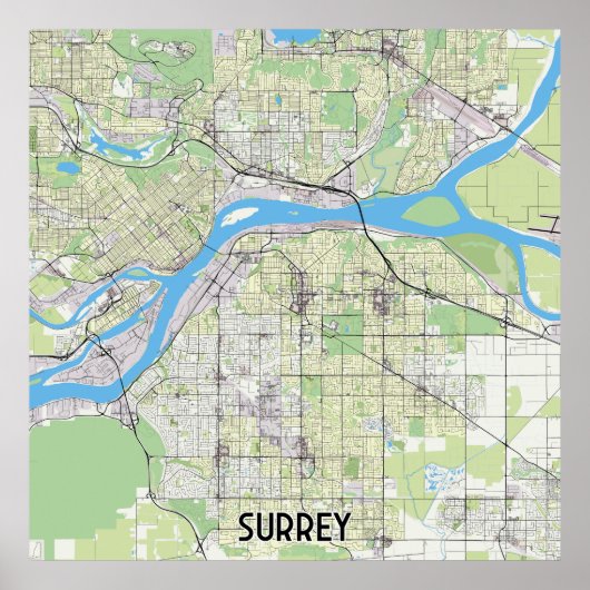 Poster Carte de Surrey Canada (Devant)