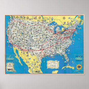Poster Carte de système d'American Airlines