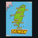 Poster Carte de Taïwan illustrée par Pop Art<br><div class="desc">Pop Art Illustrated Taïwan carte asiatique dans un magnifique style vintage usé.</div>