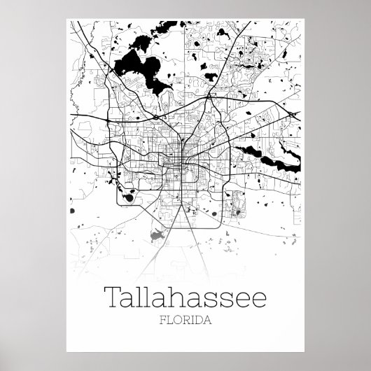 Poster Carte de Tallahassee - Floride - Carte de ville Po (Devant)