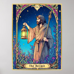 Poster Carte de tarot Art Nouveau, l'Ermite