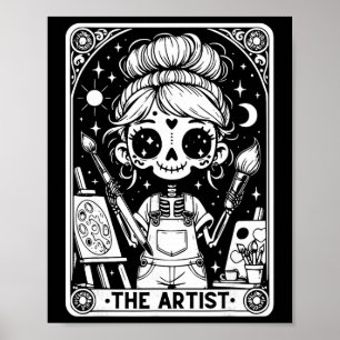 Poster Carte de tarot d'artiste squelette peintre profess