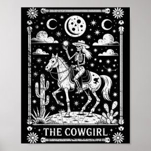 Poster Carte de tarot de cowgirl squelette chevauchant un
