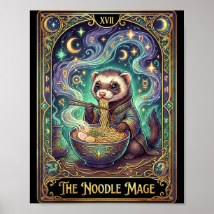 Poster Carte de tarot de furet mangeant du ramen japonais