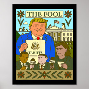 Poster Carte de tarot de Trump Le Fou impose un tarif sur