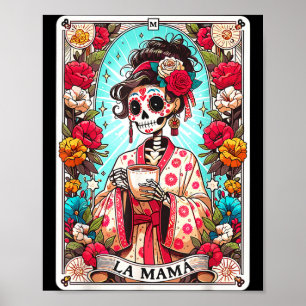 Poster Carte de tarot drôle de la mama squelette mexicain