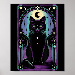 Poster Carte de tarot Lune croissante Chat noir Amoureux