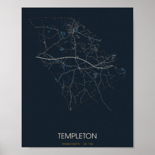 Poster Carte de Templeton Massachusetts (Nuit)