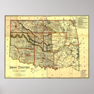 Poster Carte de territoire de 1889 Indiens