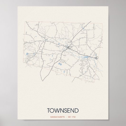 Poster Carte de Townsend Massachusetts (Devant)