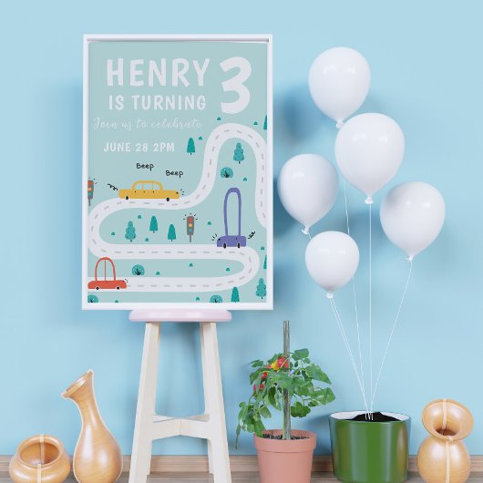Poster Carte de transport mignonne Thème Garçon Anniversa