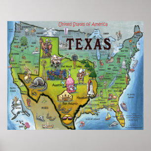 Poster Carte de TX Etats-Unis