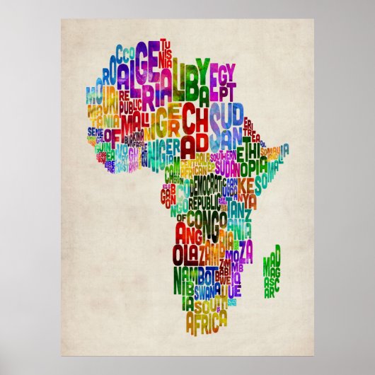 Poster Carte de typographie de l'Afrique (Devant)