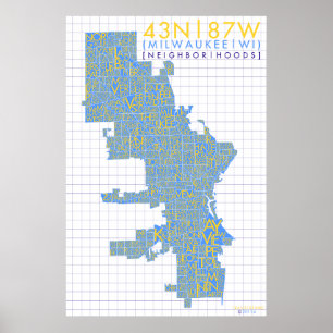 Poster Carte de typographie de voisinage de Milwaukee