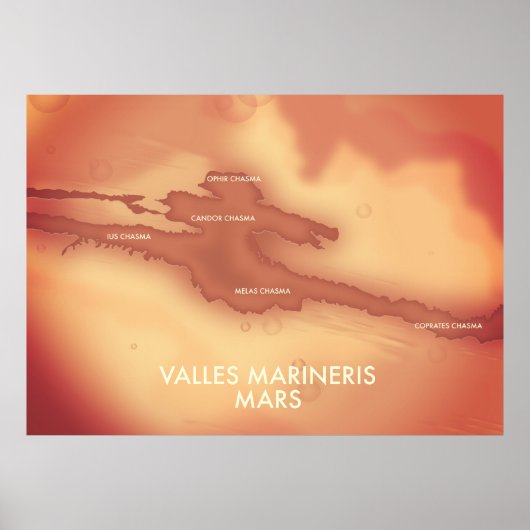 Poster carte de Valles marineris Mars (Devant)