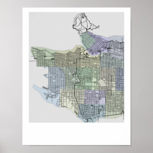 Poster Carte de Vancouver avec des couleurs géniales
