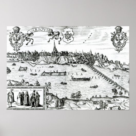 Poster Carte de Varsovie, de Civitates Orbis Terrarum par (Devant)