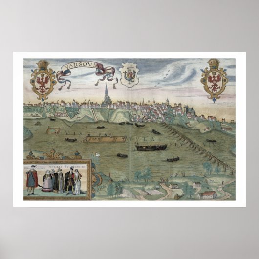 Poster Carte de Varsovie, de Civitates Orbis Terrarum par (Devant)