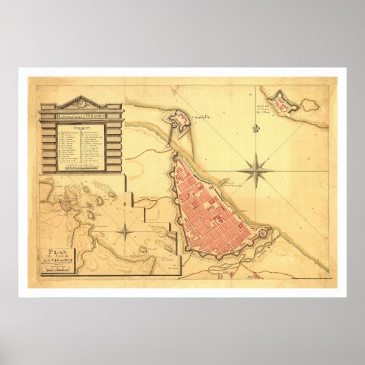 Poster Carte de Veracruz, Mexique par G. de Bois 1798 (Devant)