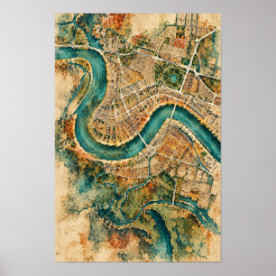 Poster Carte de ville aérienne vintage sur toile