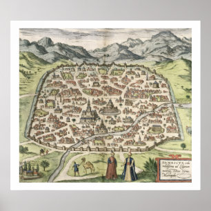 Poster Carte de ville de Damas, Syrie, 1620 (gravure)